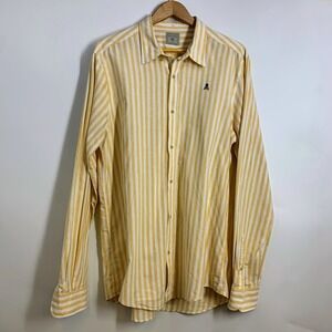 Scalpers Yellow White Stripe Skull Logo Button Down Shirt‎ Mens XL